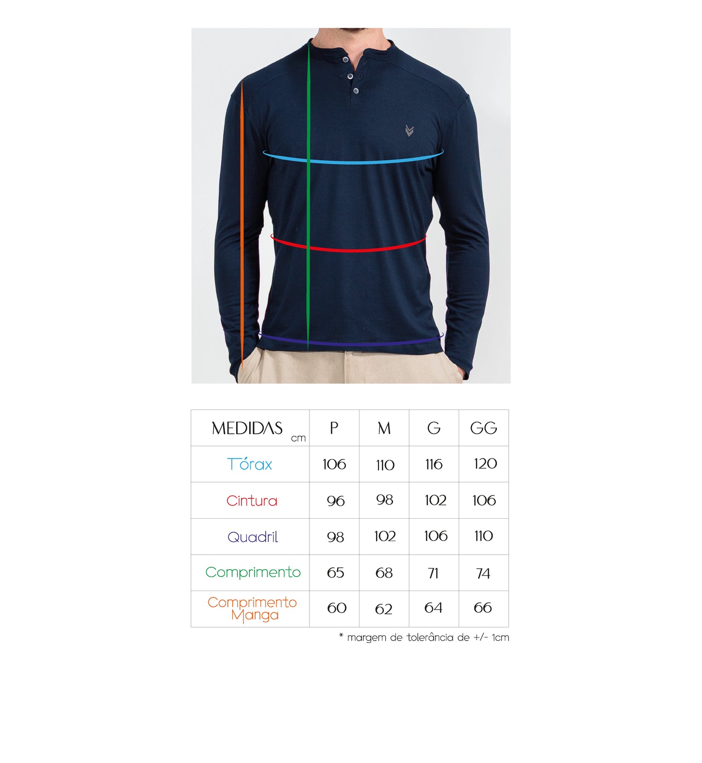 CAMISETA MANGA LONGA HENLEY VISCOSE MARINHO