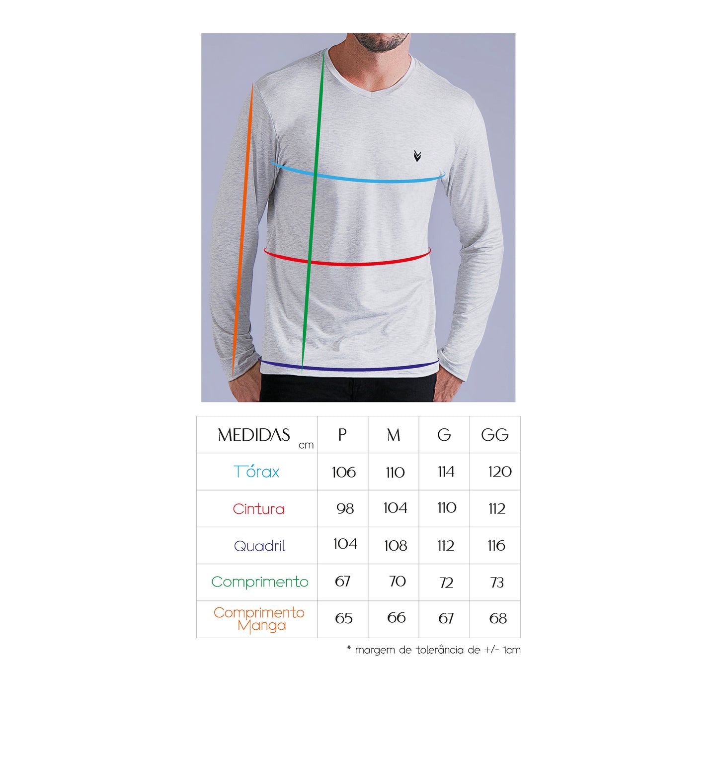 CAMISETA MANGA LONGA DECOTE V ESTAMPA COSTAS