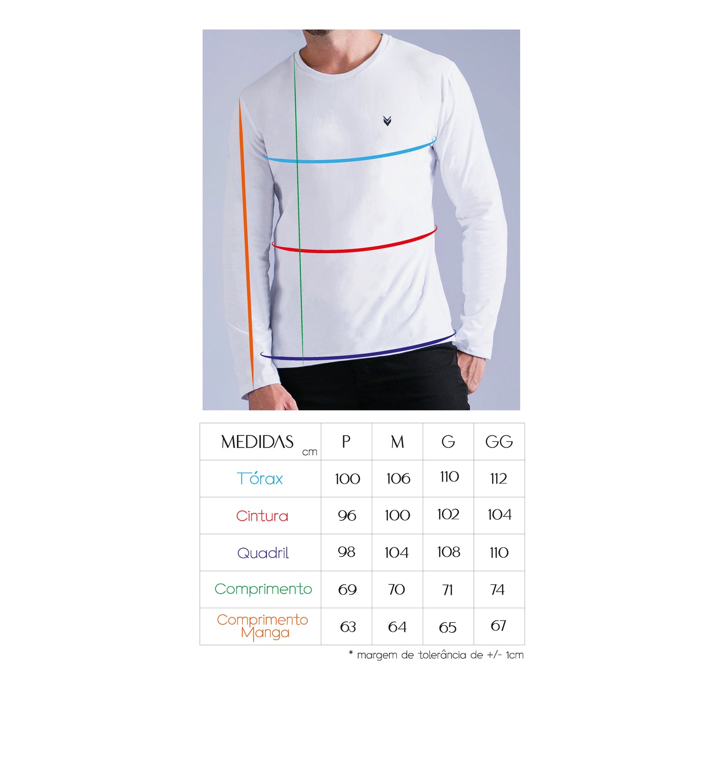 CAMISETA MANGA LONGA DECOTE REDONDO LETRAS COSTAS