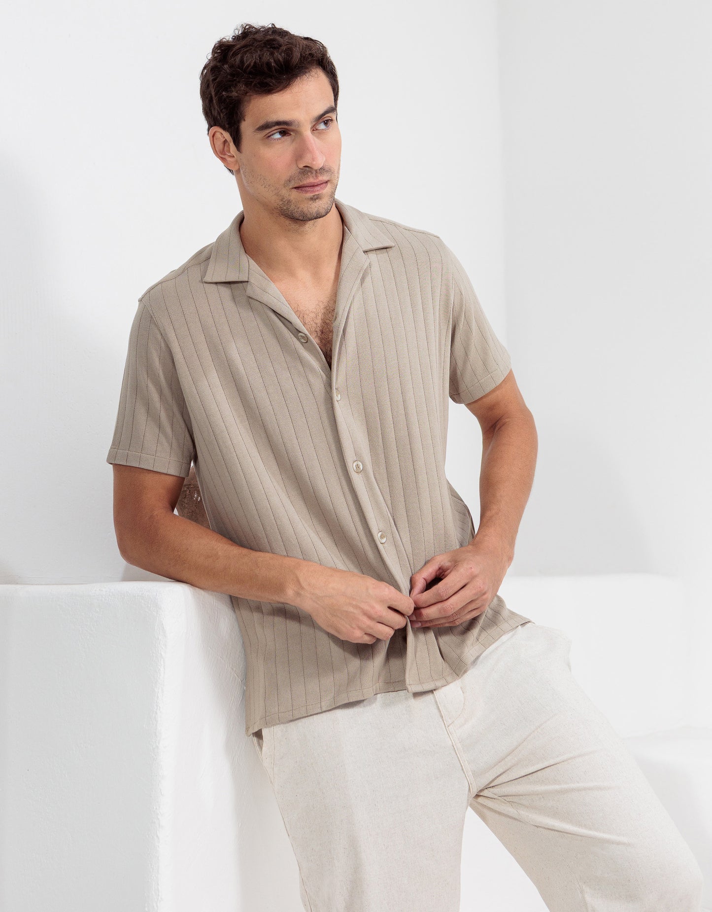 CAMISA MANGA CURTA MÔNACO AREIA ESCURO