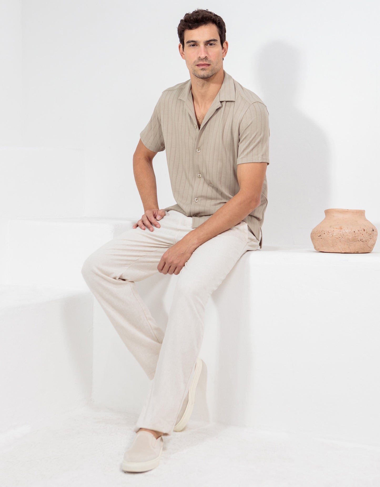 CAMISA MANGA CURTA MÔNACO AREIA ESCURO