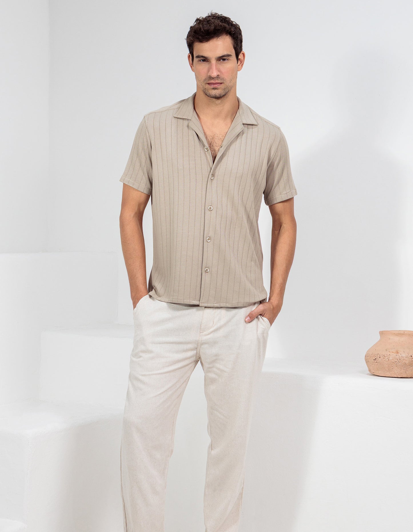 CAMISA MANGA CURTA MÔNACO AREIA ESCURO