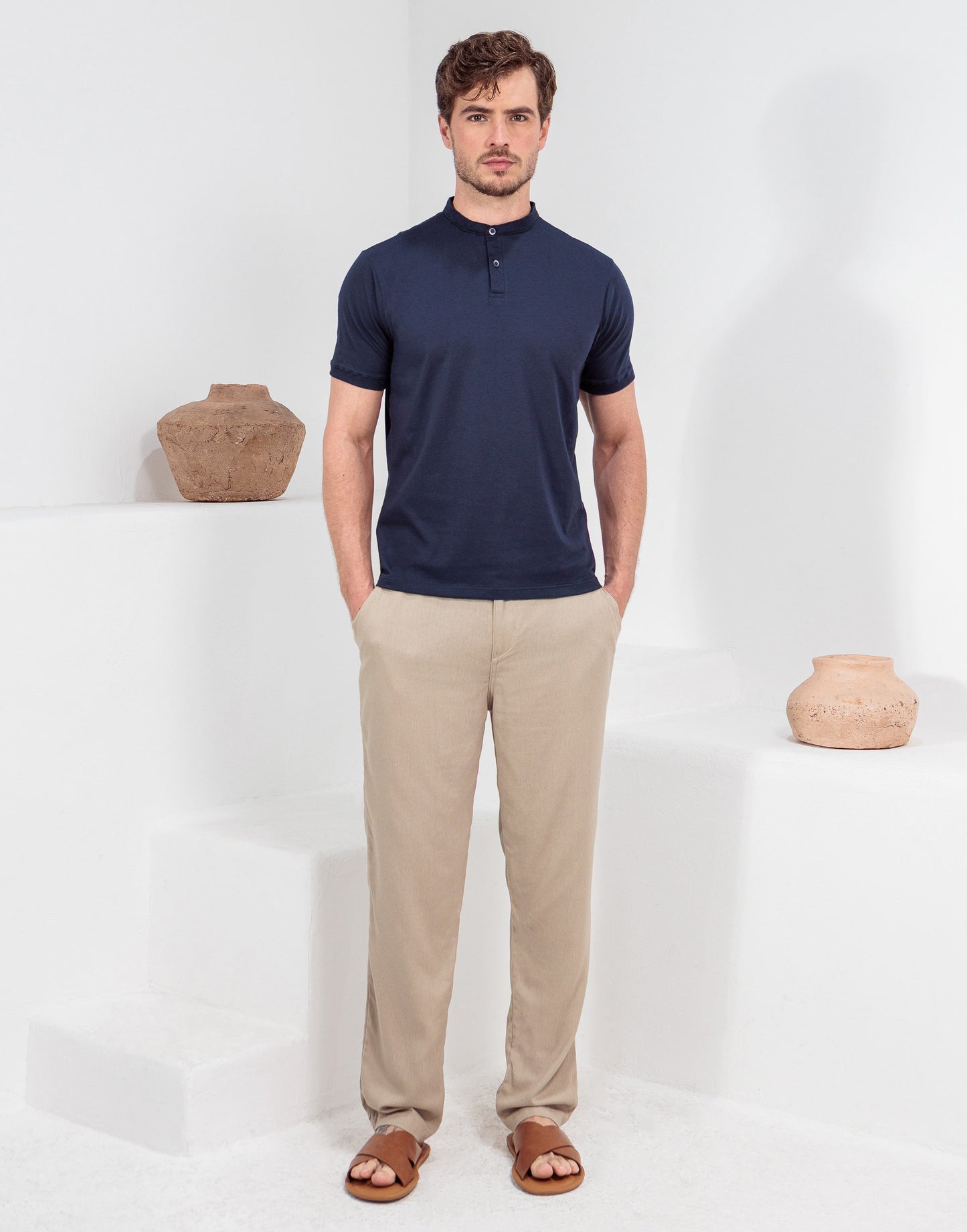 CAMISETA HENLEY SLIM MARINHO