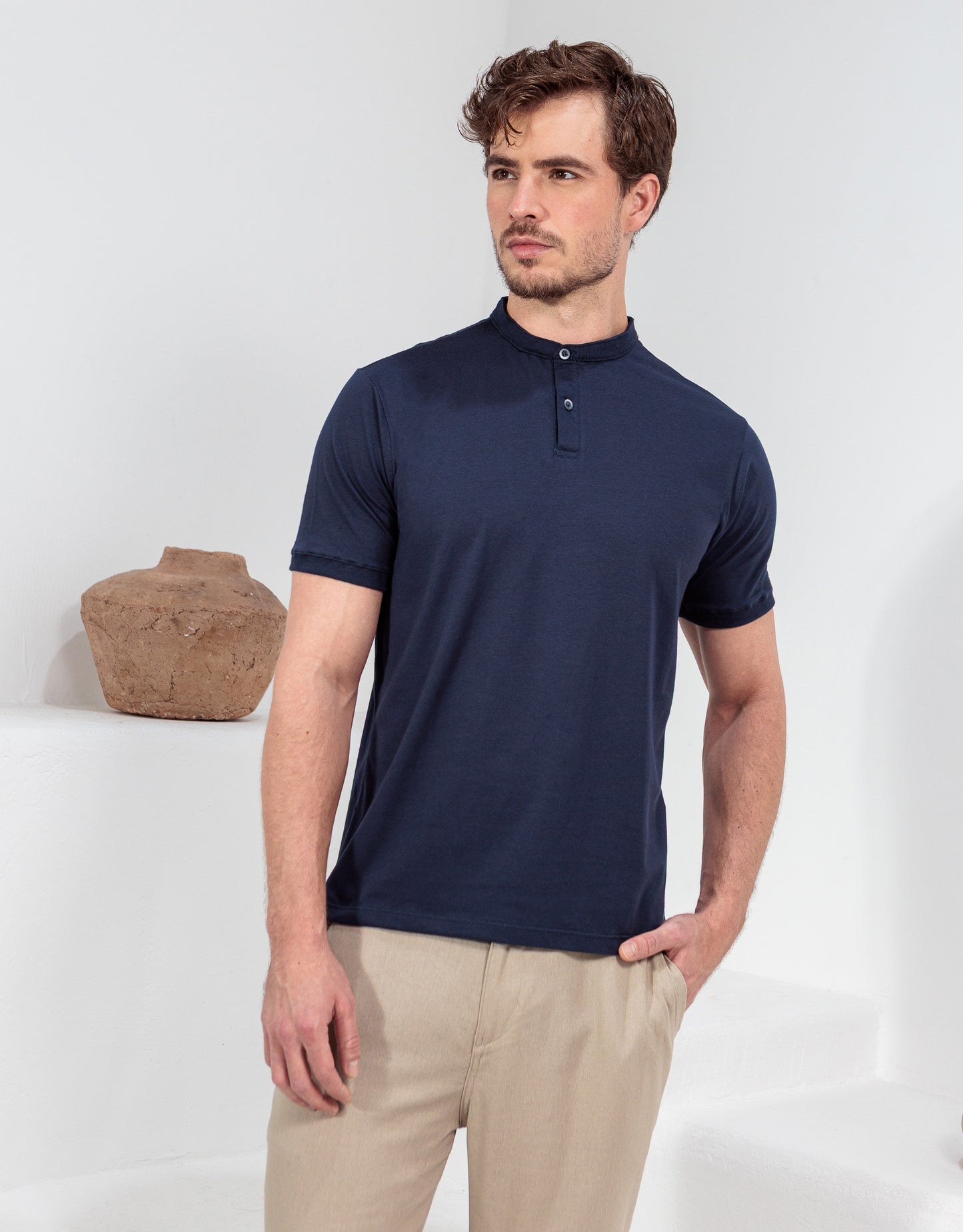 CAMISETA HENLEY SLIM MARINHO