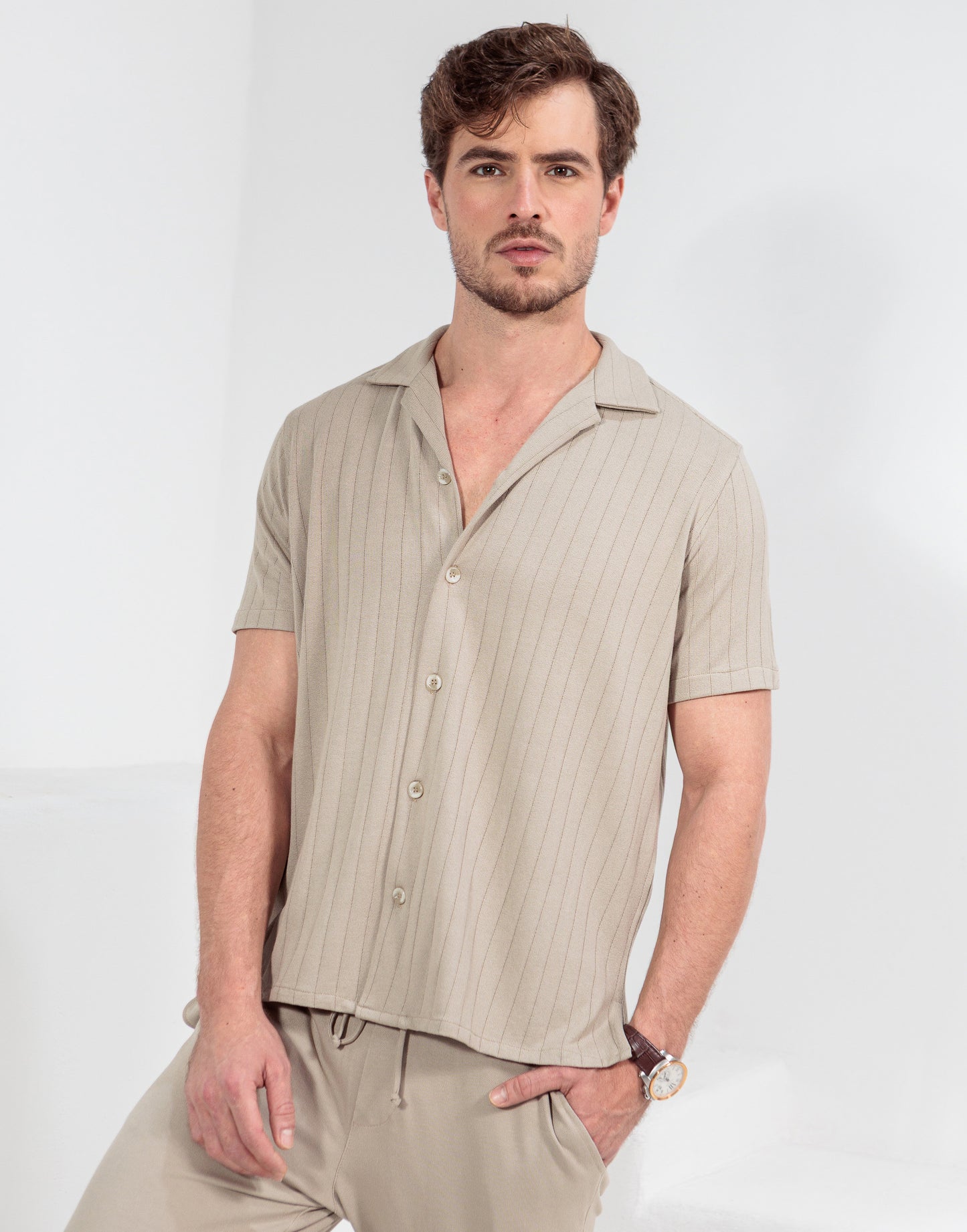 CAMISA MANGA CURTA MÔNACO AREIA ESCURO