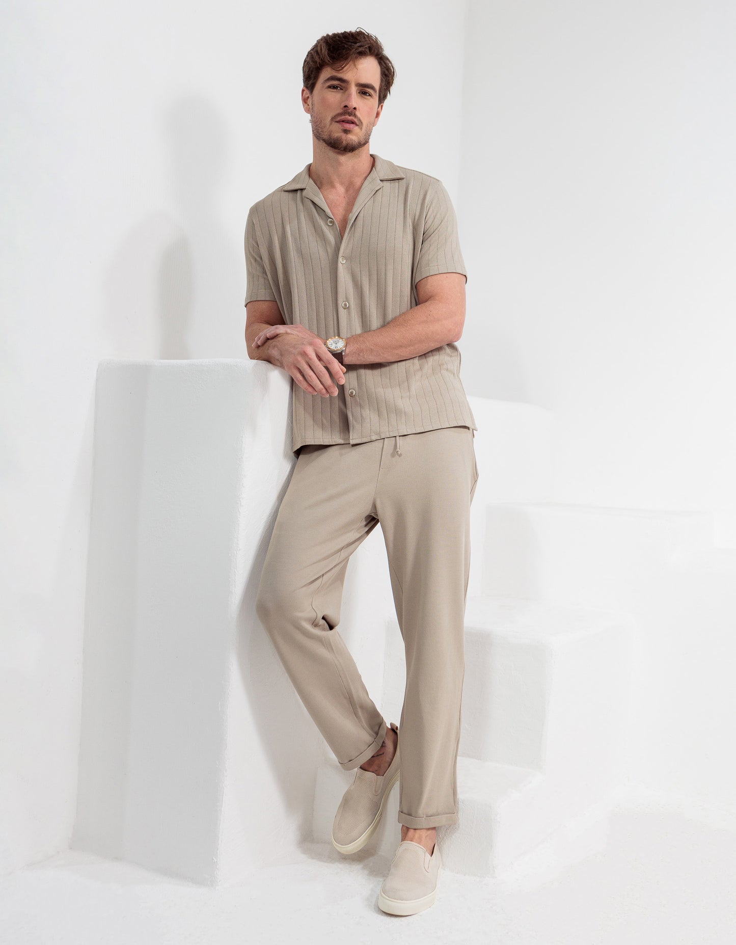 CAMISA MANGA CURTA MÔNACO AREIA ESCURO