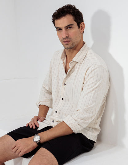 CAMISA LINHO CRU LISTRA PRETA