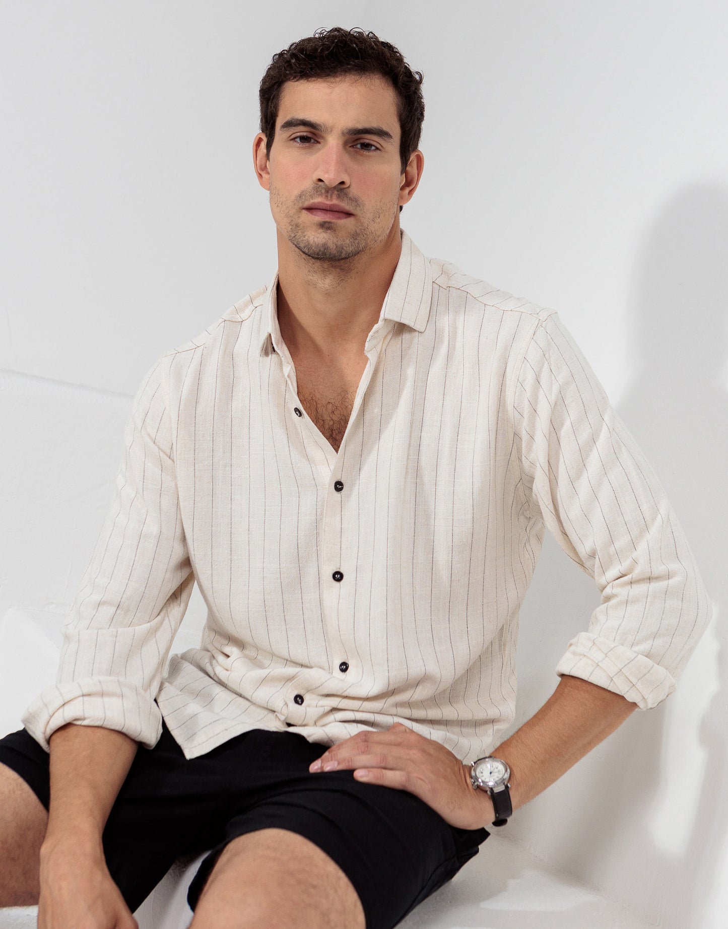 CAMISA LINHO CRU LISTRA PRETA