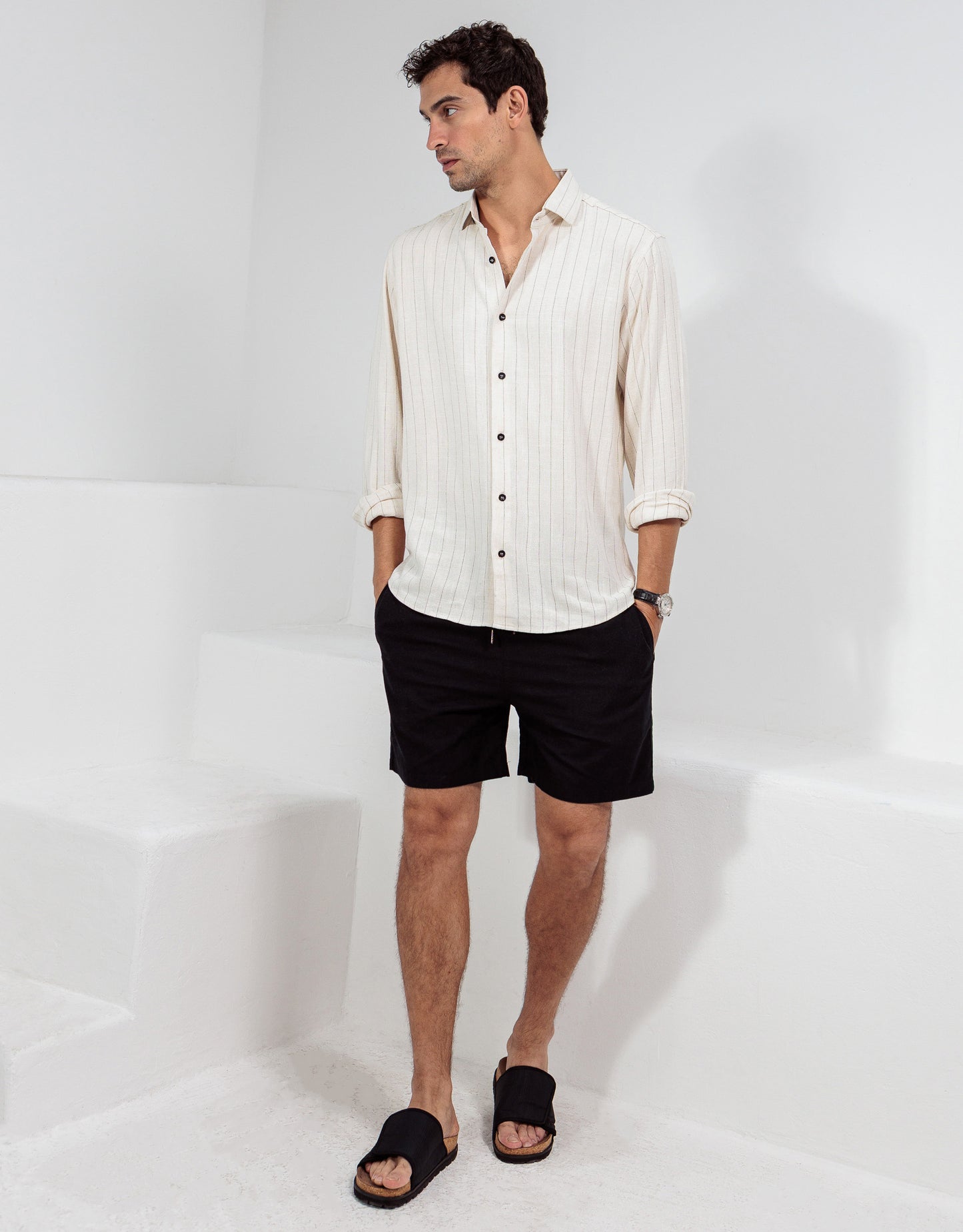 CAMISA LINHO CRU LISTRA PRETA