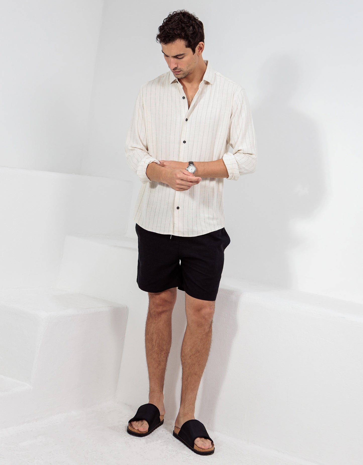 CAMISA LINHO CRU LISTRA PRETA