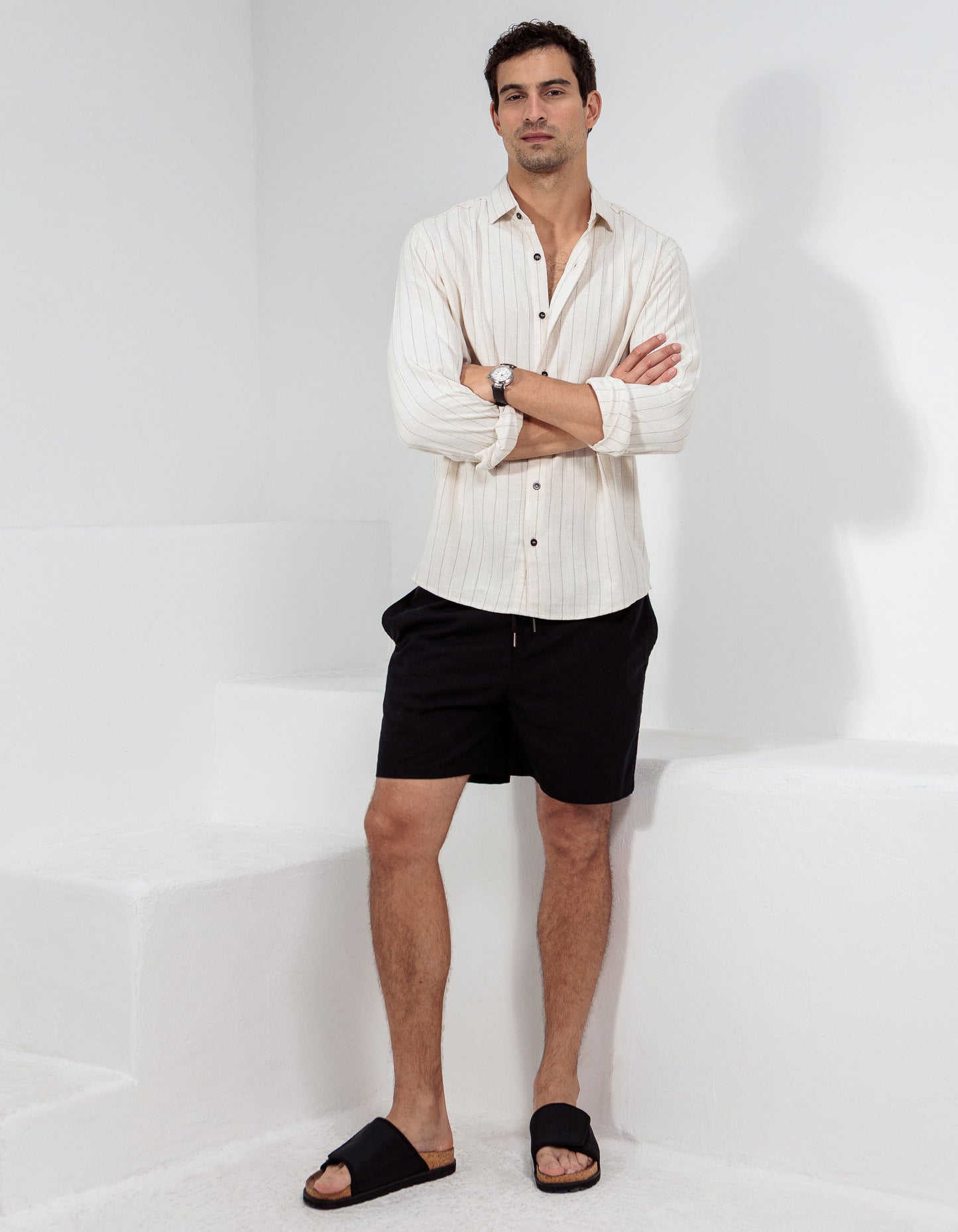 CAMISA LINHO CRU LISTRA PRETA