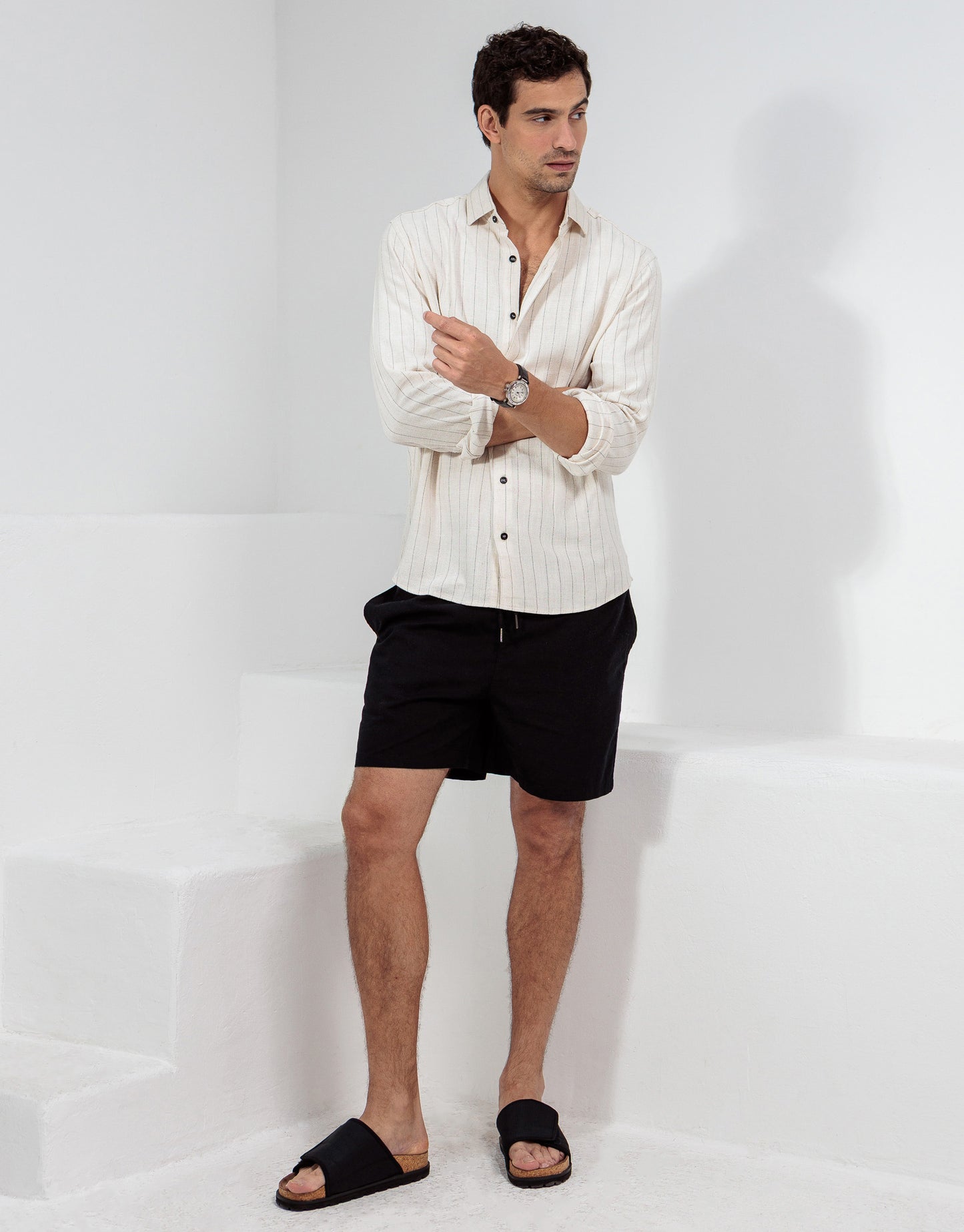 CAMISA LINHO CRU LISTRA PRETA