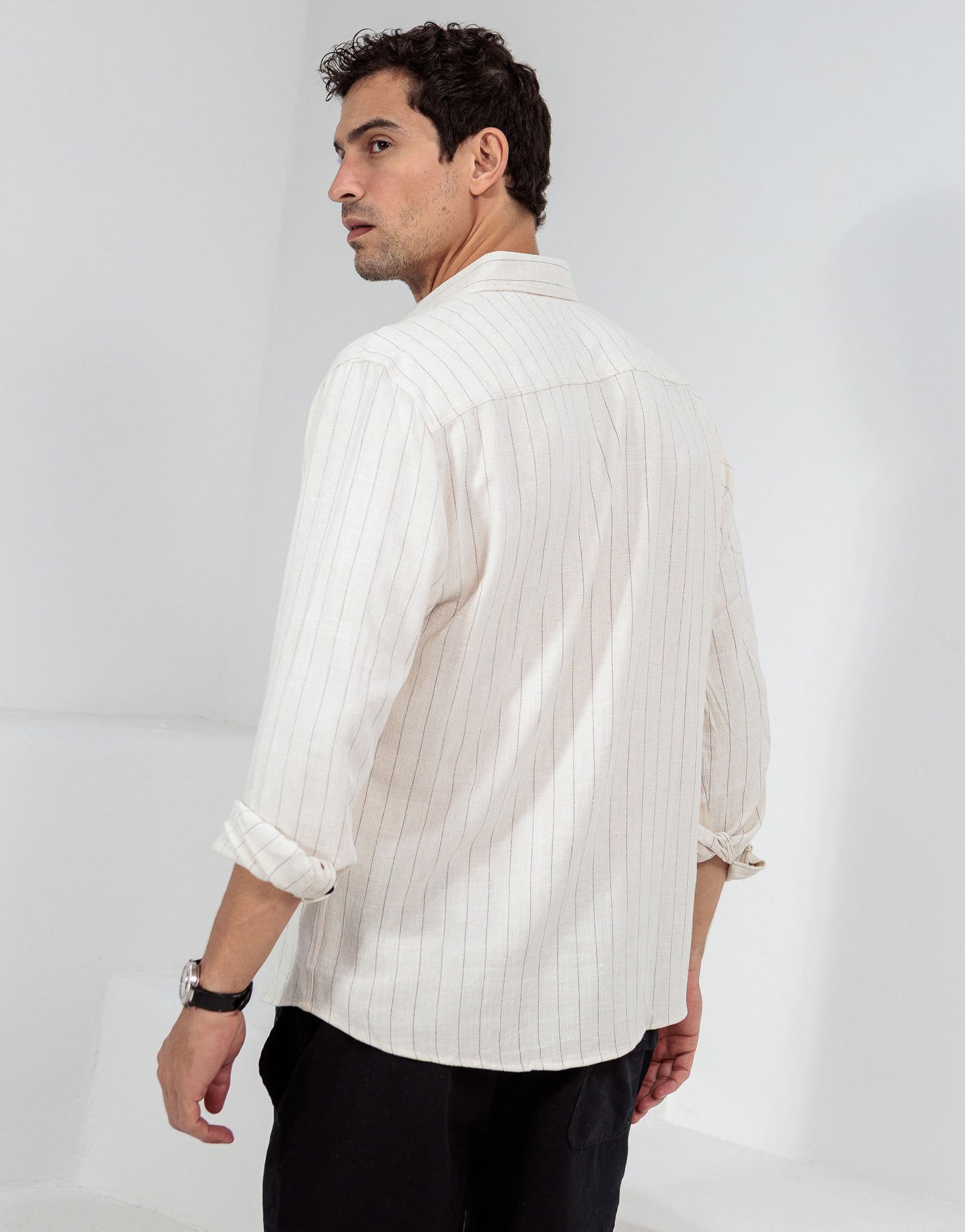 CAMISA LINHO CRU LISTRA PRETA