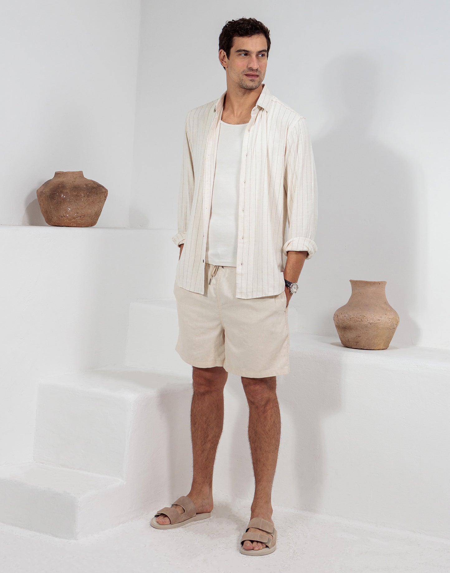 CAMISA LINHO CRU LISTRA PRETA