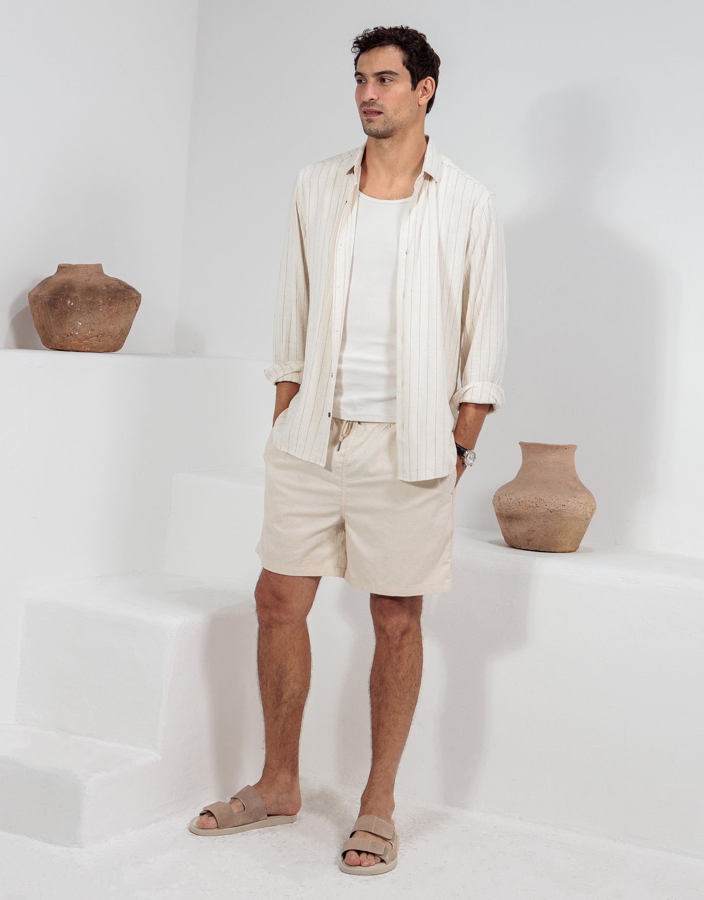 CAMISA LINHO CRU LISTRA PRETA