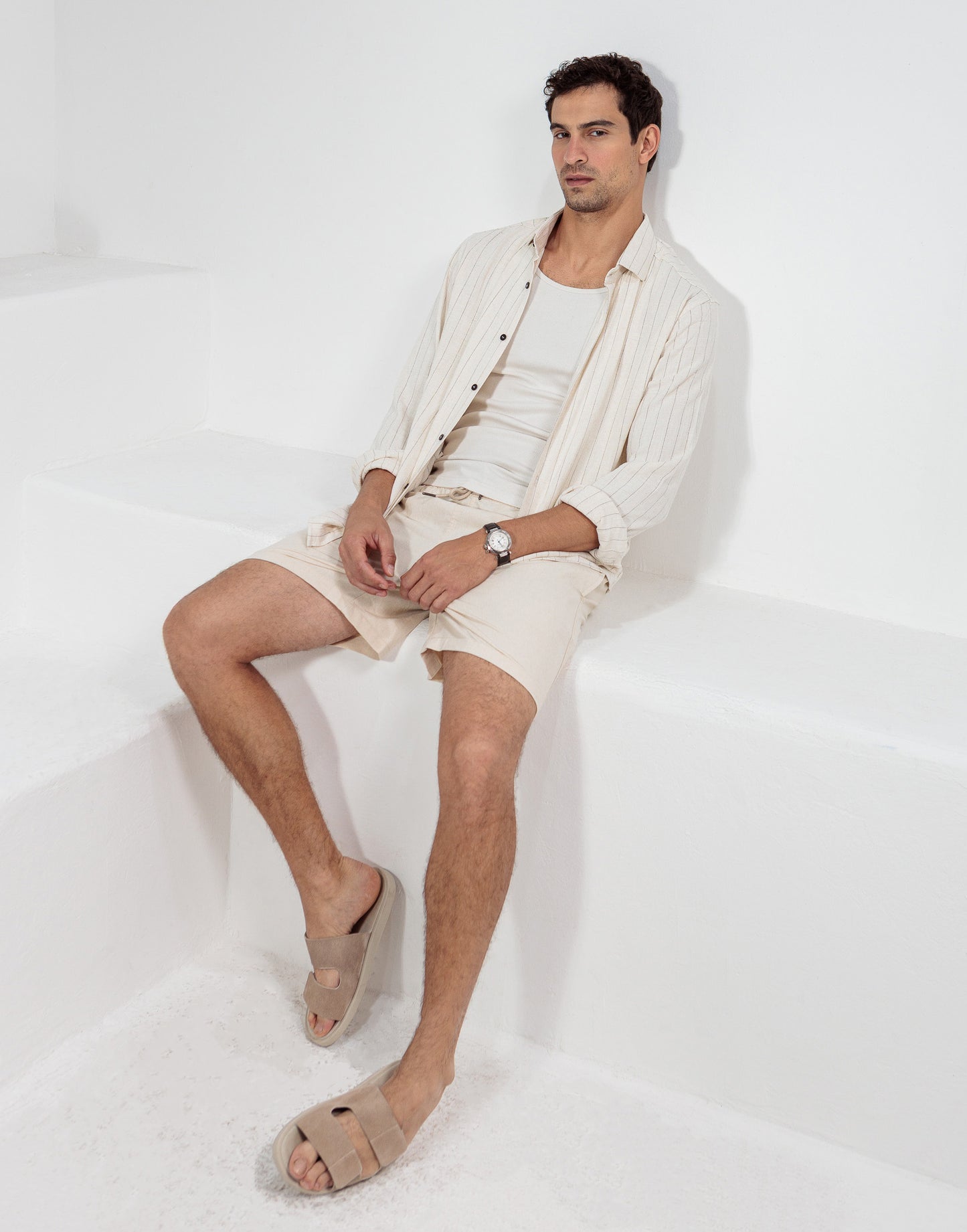 CAMISA LINHO CRU LISTRA PRETA