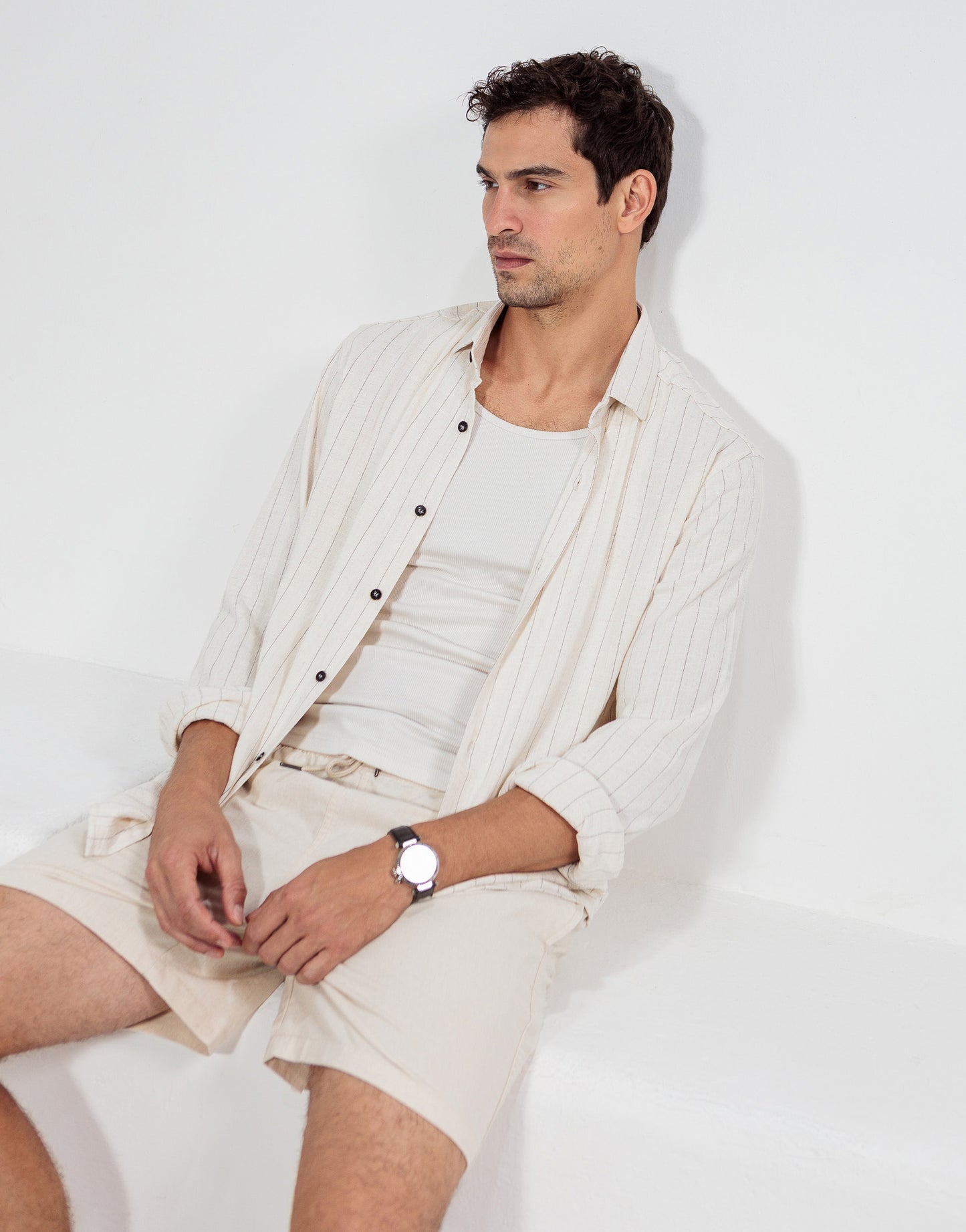 CAMISA LINHO CRU LISTRA PRETA