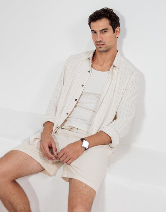 CAMISA LINHO CRU LISTRA PRETA