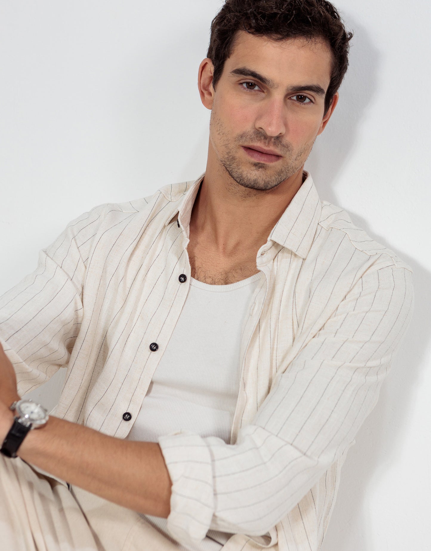 CAMISA LINHO CRU LISTRA PRETA