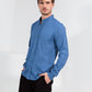 CAMISA LINHO GOLA PADRE RECORTES SLIM AZUL