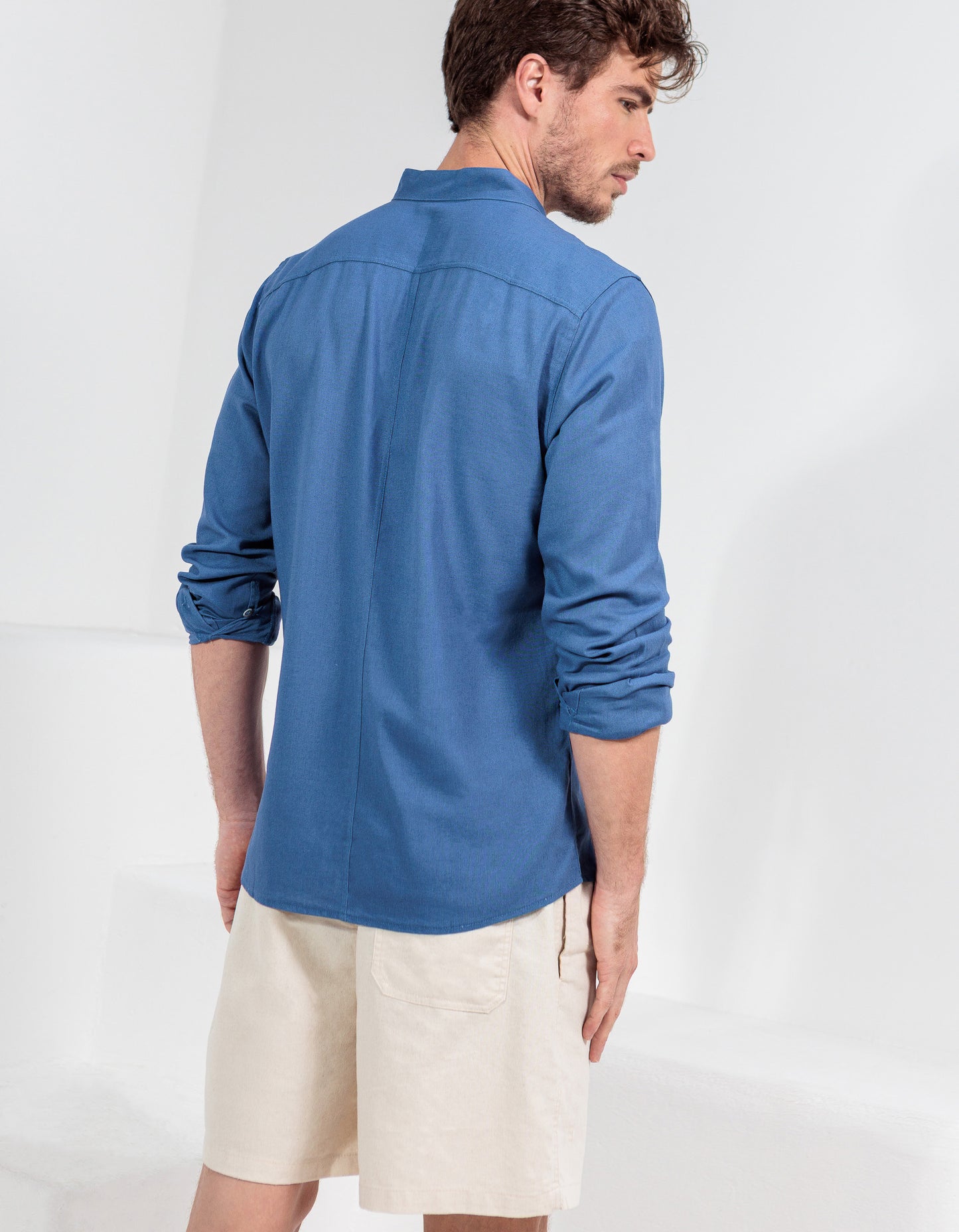 CAMISA LINHO GOLA PADRE RECORTES SLIM AZUL