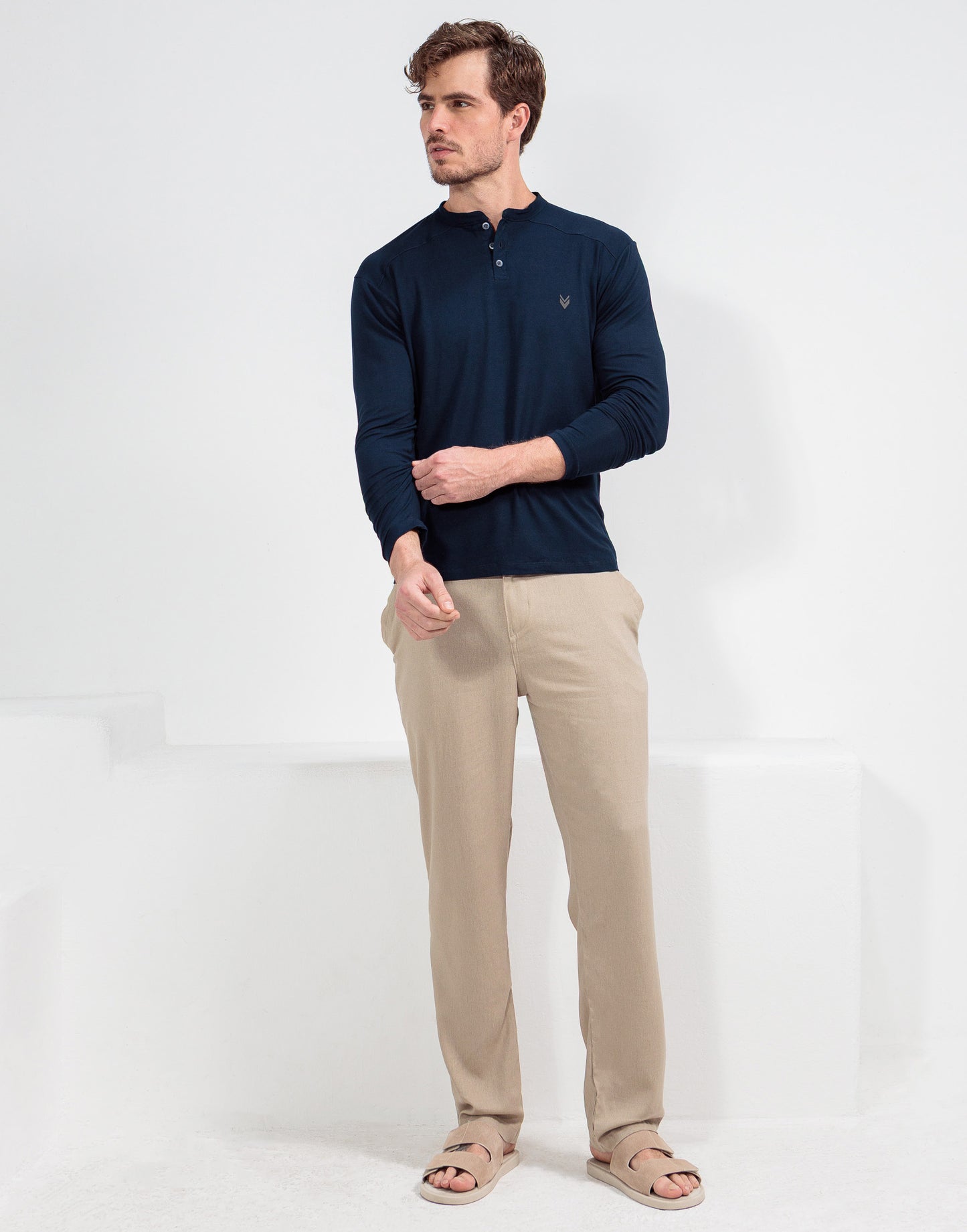 CAMISETA MANGA LONGA HENLEY VISCOSE MARINHO