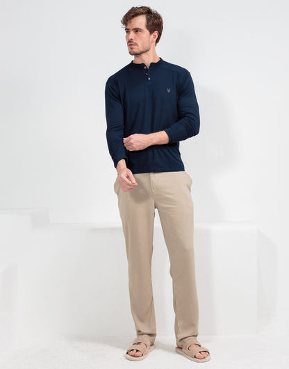 CAMISETA MANGA LONGA HENLEY VISCOSE MARINHO