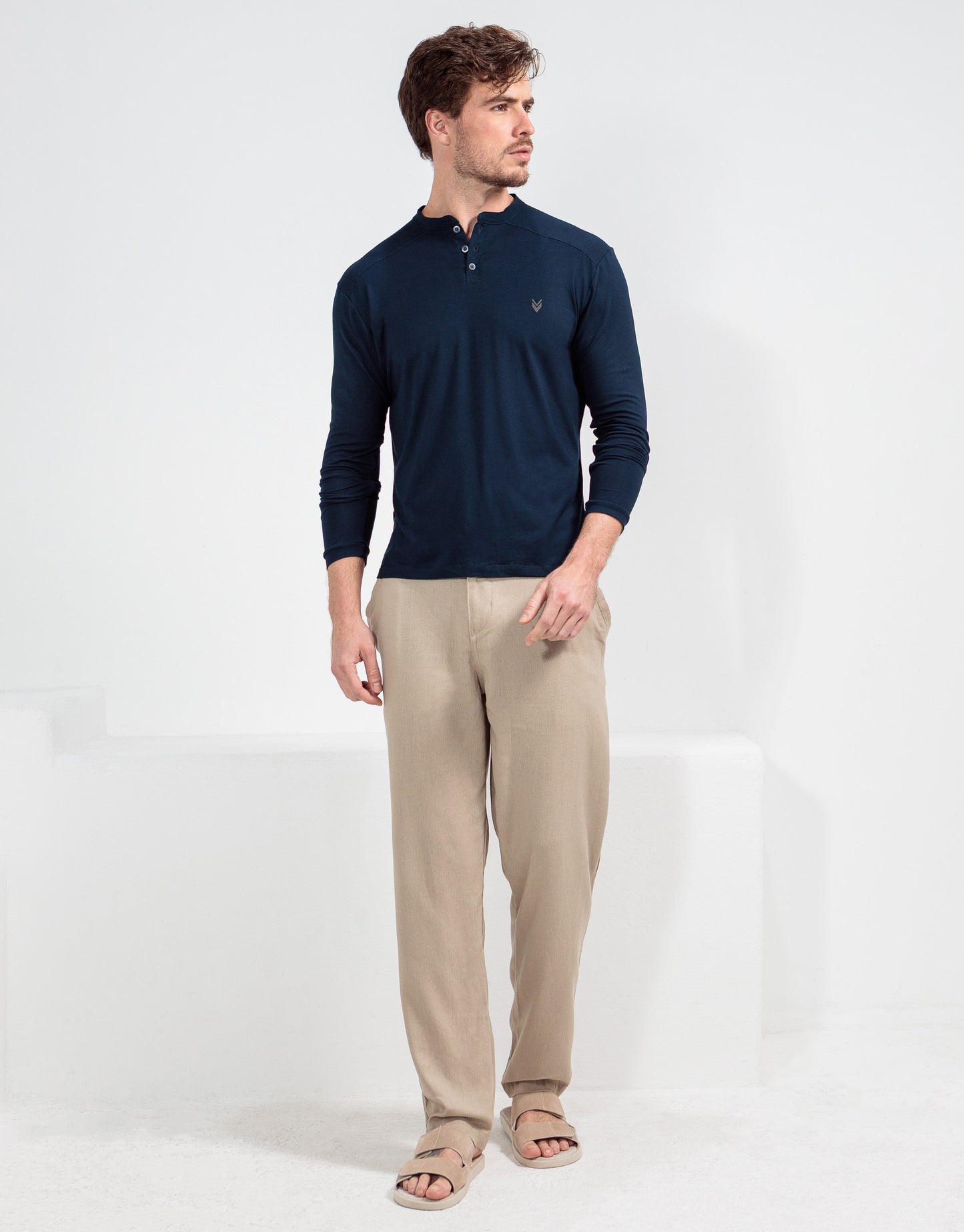 CAMISETA MANGA LONGA HENLEY VISCOSE MARINHO