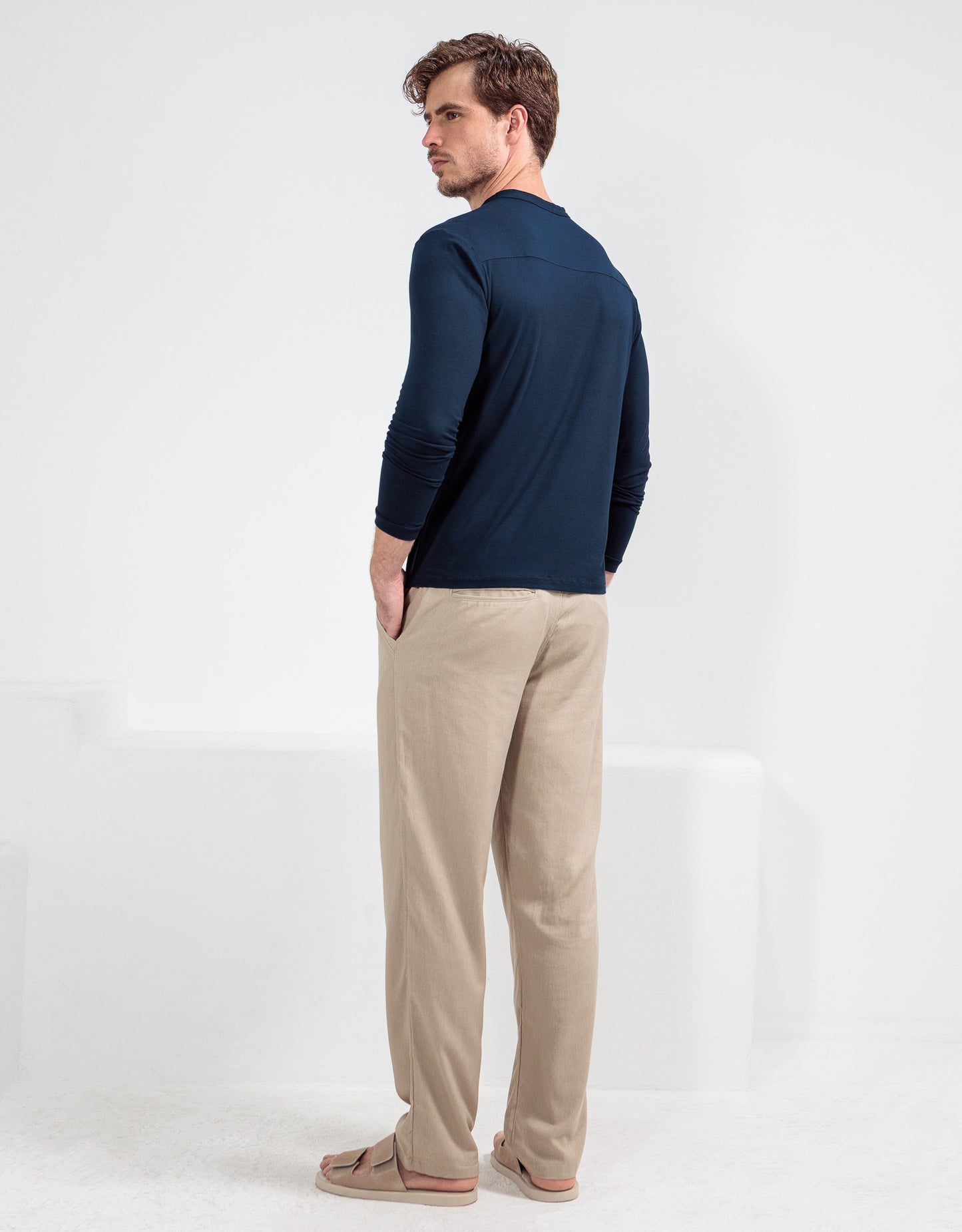 CAMISETA MANGA LONGA HENLEY VISCOSE MARINHO